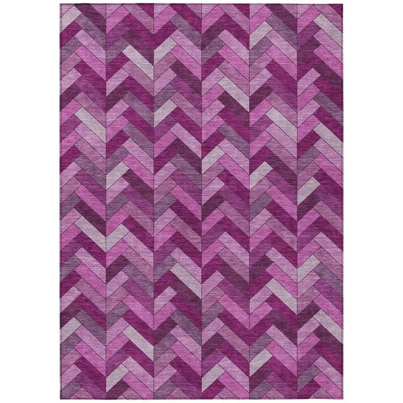 Machine Washable Indoor/ Outdoor Modern Chevron Chantille Rug