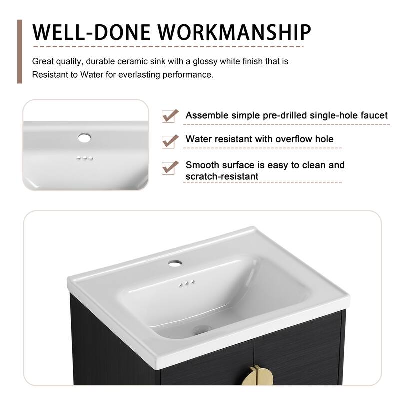 GDFStudio - Emerson Stylish Wall-Mounted Bathroom Vanity with Soft-Close Doors and Ceramic Sink