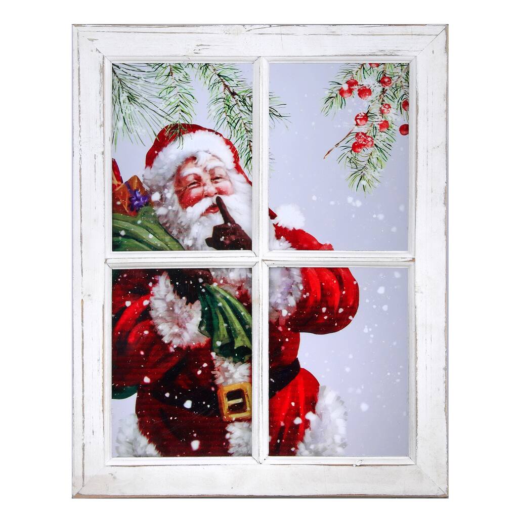 15"x19" White Acrylic Santa in Window Print Christmas Wall Art
