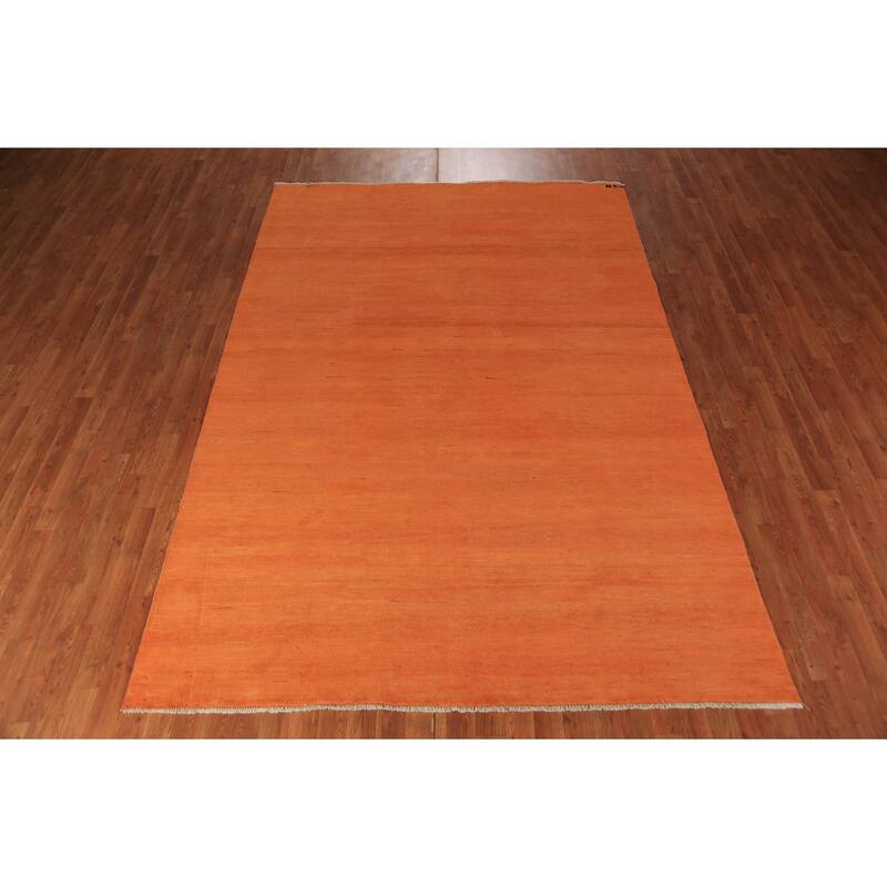 Gabbeh Oriental Area Rug Hand-Knotted Orange Wool Carpet - 6'5" x 9'6"