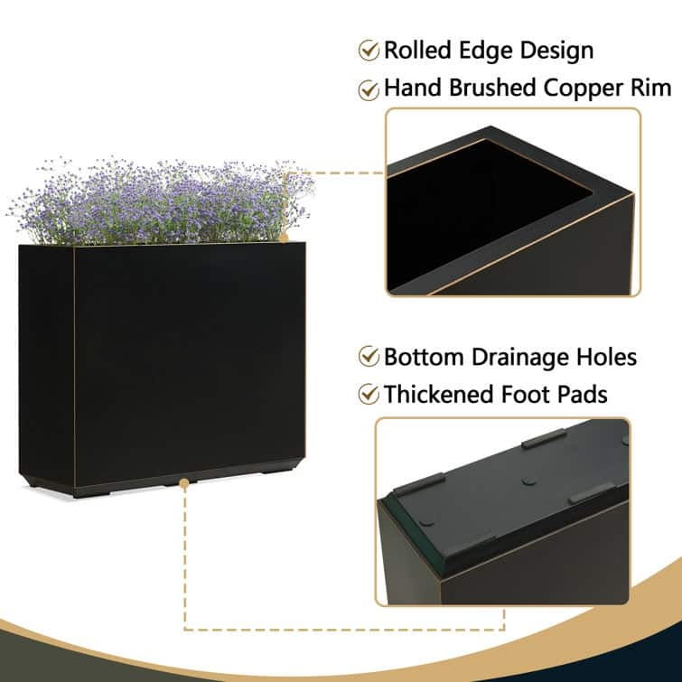 Metallic Heavy Planter for Outdoor Plants, 24.02" H x 30" W x 9.84" D	Tall and Long Metal Divider Planter Box