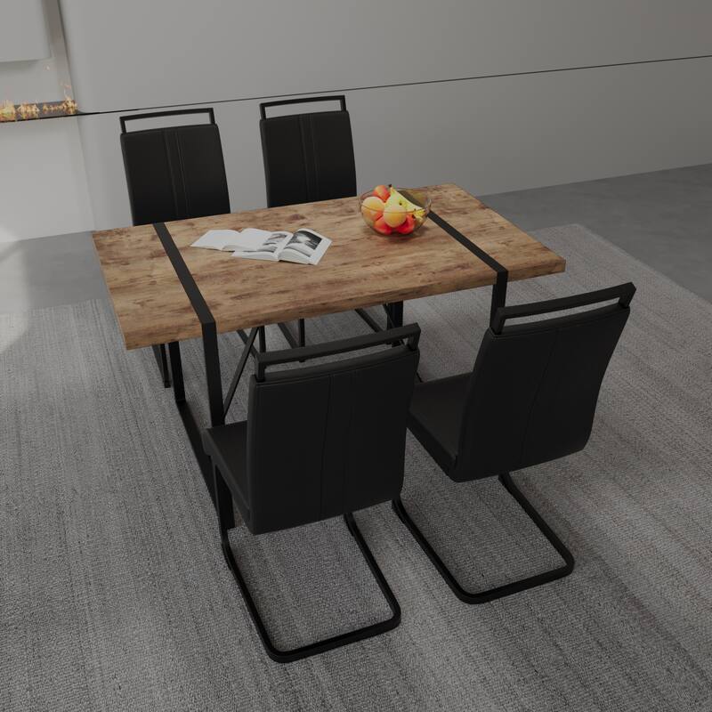 55-inch, Rustic Industrial Style Dining Table Set Multi-Functional Dining Table Set, for Dining Rooms and Kitchens, 4-Piece Set