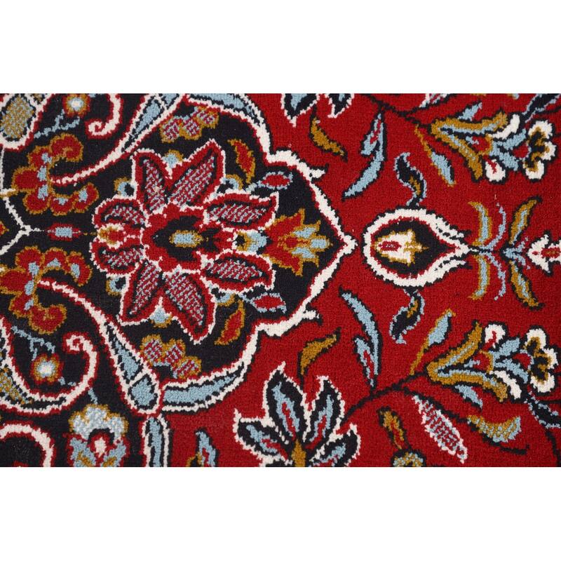 Floral Red Kashan Turkish Area Rug Machine-Made Oriental Carpet - 9'7" x 12'10"