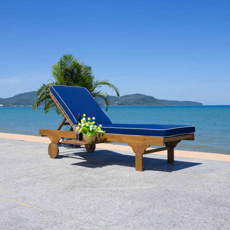 SAFAVIEH Iyanna Lounge Chair - 25 In. W x 80 In. D x 17-42 In. H - 25"W x 80"D x 17-42"H - Natural/Navy