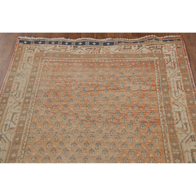 All-Over Botemir Persian Vintage Runner Rug Hand-Knotted Wool Carpet - 3'5" x 9'5"