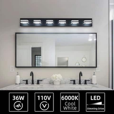 6-Lights Acrylic Matte Black Bathroom Vanity Lights