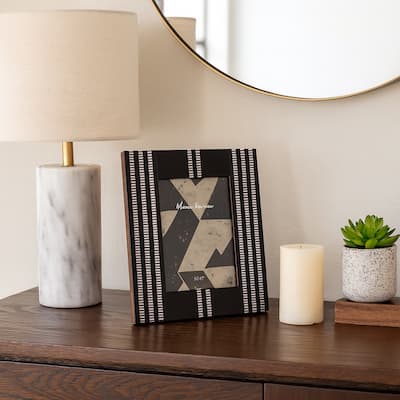 Resin Wood Picture Frame Striped Accents Modern Decor - 5x7" Black