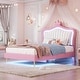 preview thumbnail 1 of 13, Twin Size Upholstered Princess Bed with LED Lights, Crown Headboard Pink