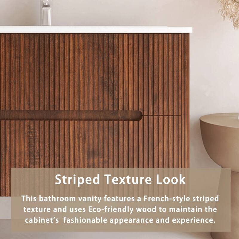 Floating Bathroom Vanity Integrated White Ceramic Sink