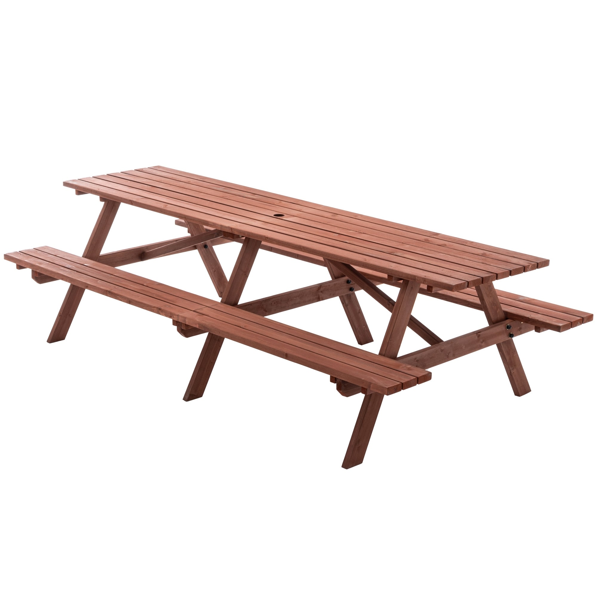 Extra Large 95-Inch 12-Person Wooden Picnic Table w/ Benches, Umbrella Hole for Backyard