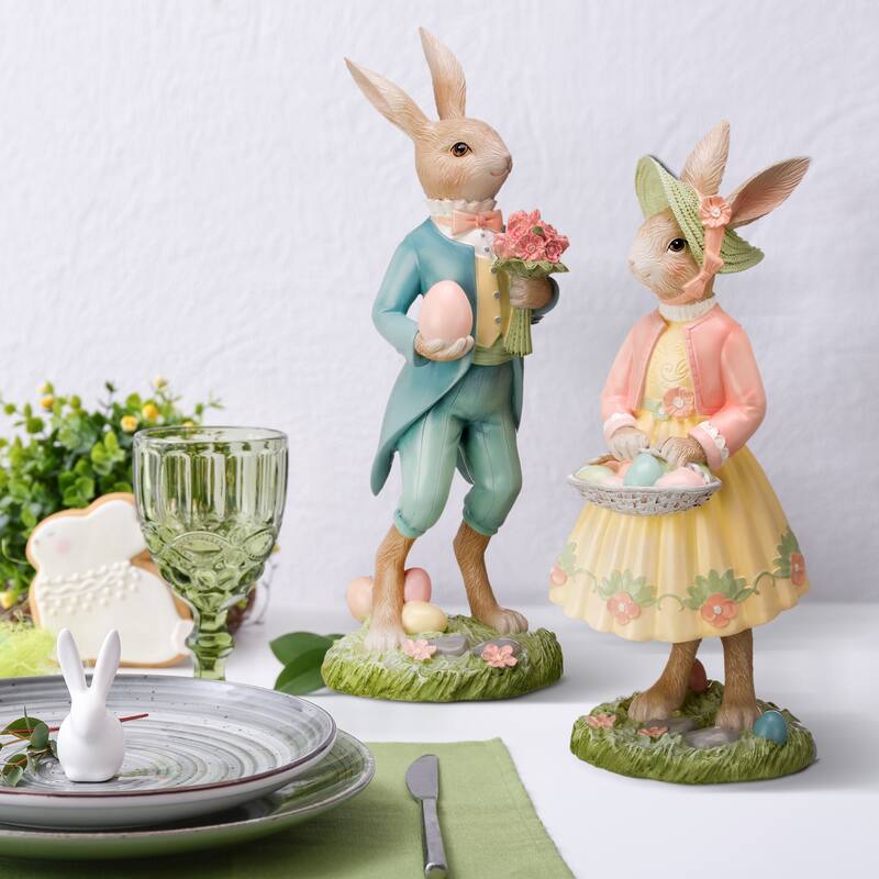 Dressed Bunny With Egg 16" Set of 2 - 16