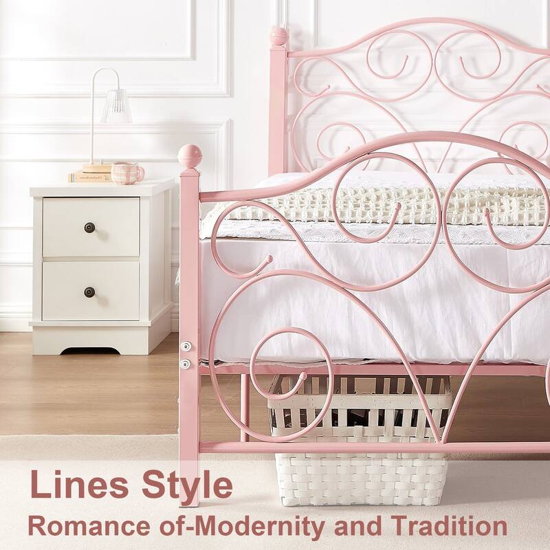 VECELO Metal Platform Bed Frame with Scroll Headboard, Twin/Full/Queen Size Beds
