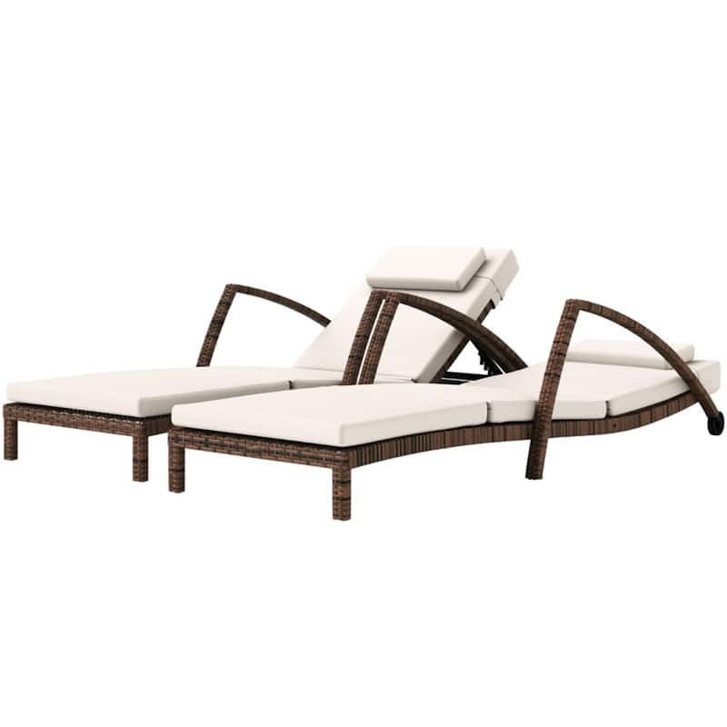 2-Piece Outdoor Rattan Adjustable Backrest Sun Lounger Set with Cushions and Wheels Included - 72.8" L x 28.3" W x 30.7" H