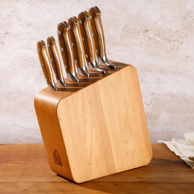 Bloomhouse 7 Piece Italian Olive Wood Knife Block Set W/ German Steel Forged Knives