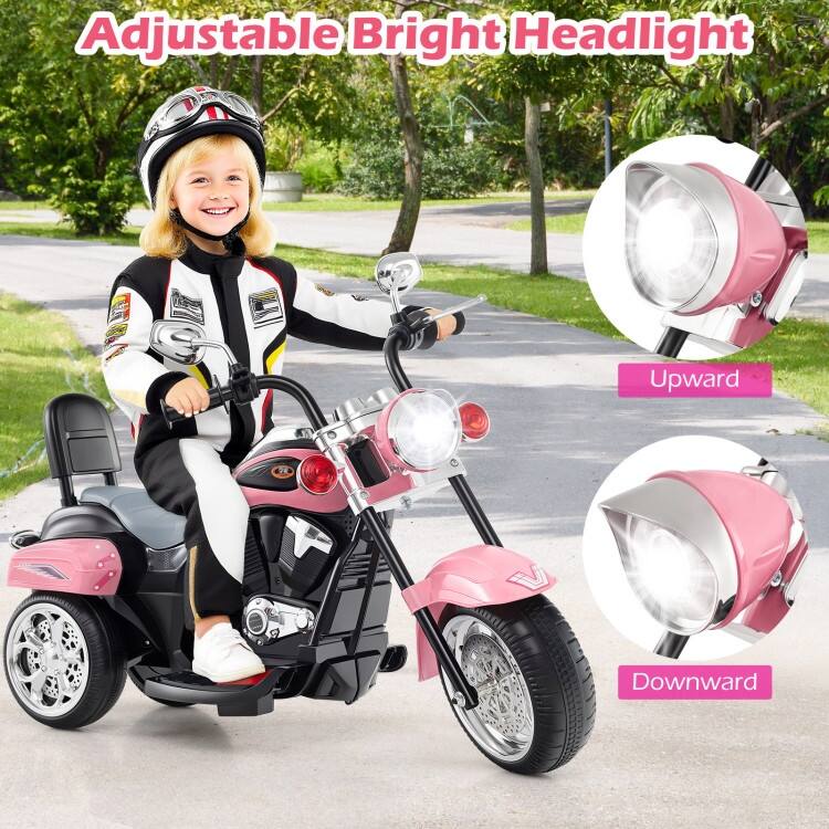 6V Powered Toddler 3-Wheel Motorbike Ride On Toy with Horn and Headlight - 36" x 19" x 25" (L x W x H)