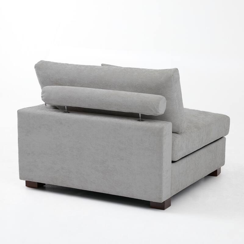 Plush Chenille Single Modular Sectional Sofa Chaise with Pillows