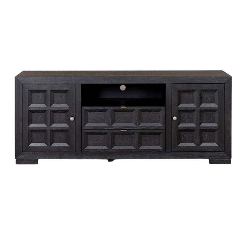 Kizie TV Stand Cabinet, Storage Drawers, Modern Black Wood, 72 Inch