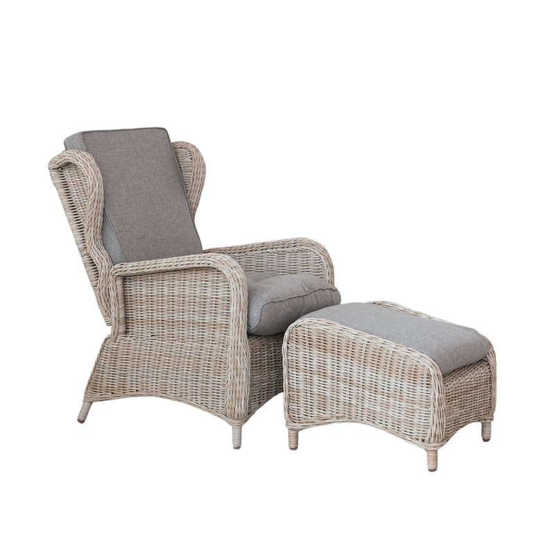 Wicker and Aluminum Accent Chair with Ottoman