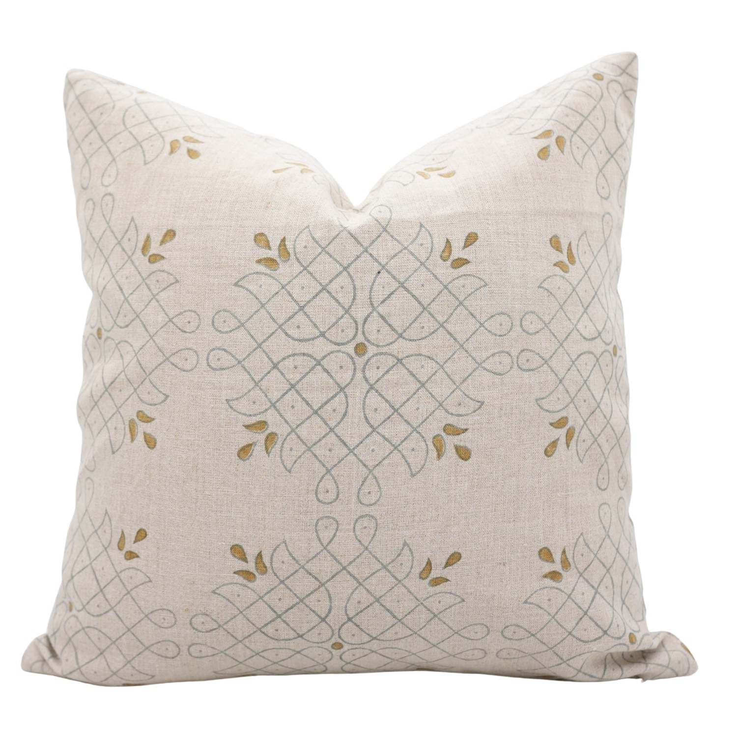 Fabdivine Handmade Block Print Floral Pillow Cover, Soft Pure Linen for Sofa, Alpana