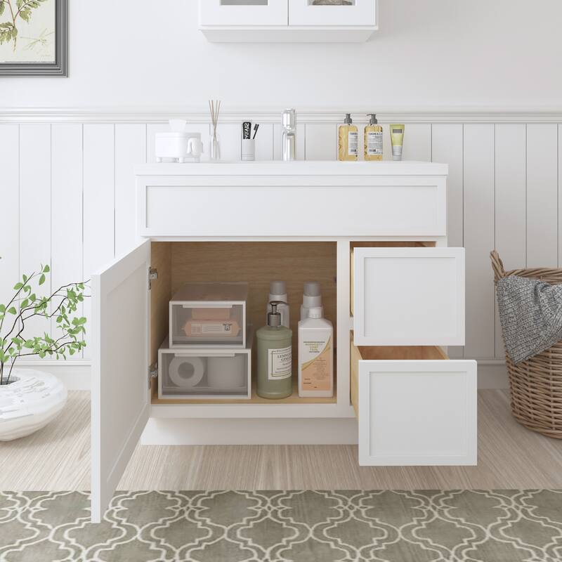 Vanity Art 36" Freestanding Single Base 2 Drawers Storage Cabinet with Soft Close Door