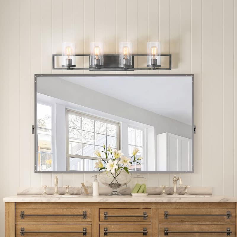 Carbon Loft Modern Brushed Silver Bathroom Vanity Lights Glass Wall Sconce - W31.5"xH7.5"xE5.5"