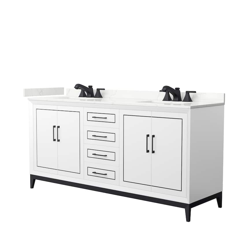 Marlena 72-inch Double Vanity, Quartz Top - White, Black Trim, Giotto Quartz Top