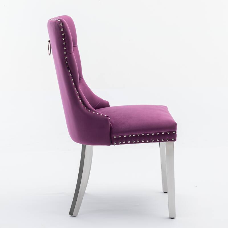 Tufted Solid Wood Velvet Upholstered Dining Chair with Chrome Steel Plating Legs Set of 2