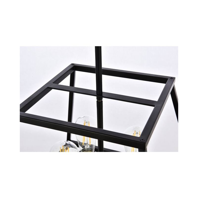 Black Pendant Light - 16 Inch Lantern Chandelier - 4 Light Adjustable Height - Hardwired Dimmer Compatible - 61.4