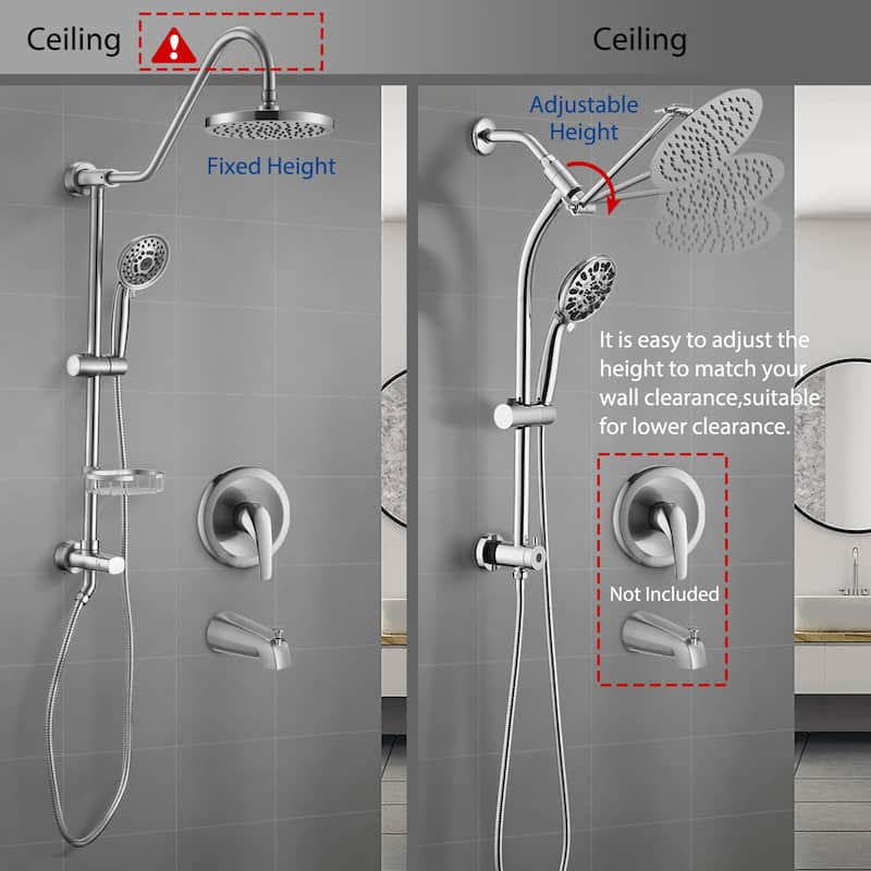 PROOX Bath Dual Shower Head and Handheld Shower Extend Arm (Valve Not Included)