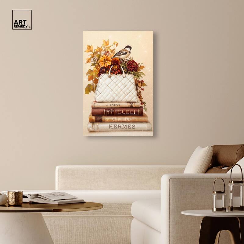 Little Bird Fall Flowers Glam Canvas by Art Remedy, Gallery Wrapped