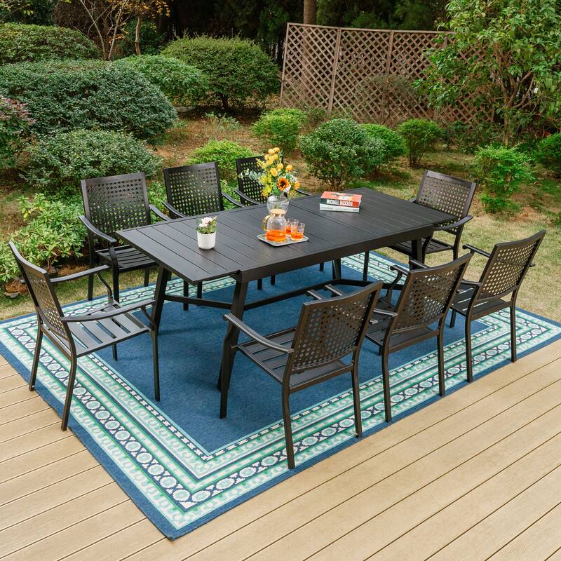 7/9-Piece Patio E-coating Dining Set of 6/8 Stackable Chairs & 1 Extendable Metal Table