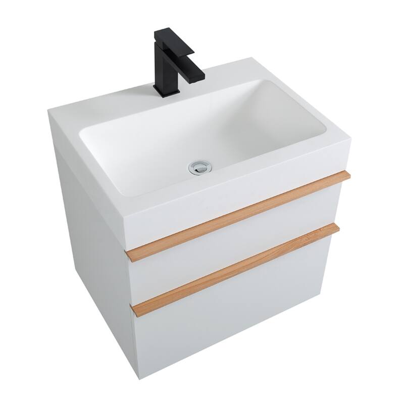 24" Wall Mounted Bathroom Vanity with Integrated Acrylic Sink, 2 Soft-Close Drawers