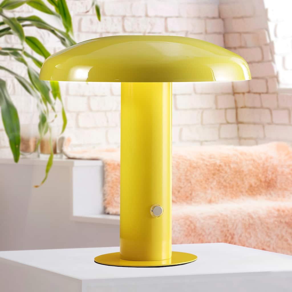 Boletus 11" Contemporary Bohemian Rechargeable/Cordless Iron Integrated LED Mushroom Table Lamp, by JONATHAN Y
