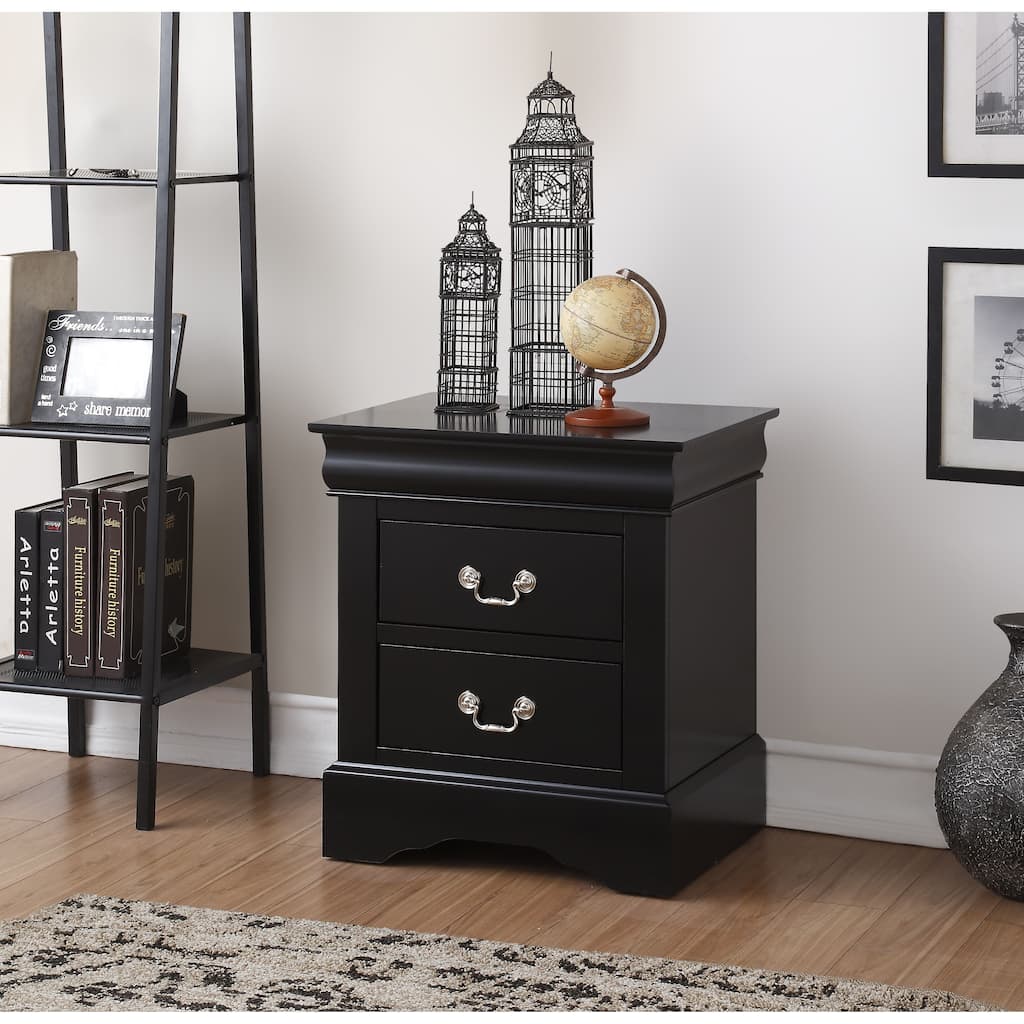 Modern Black Nightstand with Two Drawers and Nickel Handles
