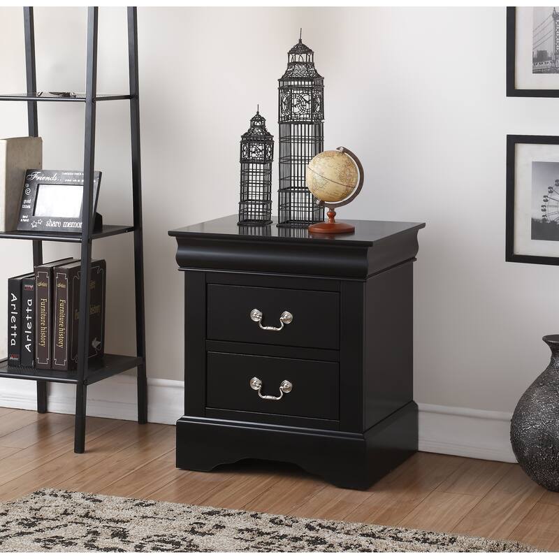 Modern Black Nightstand with Two Drawers and Nickel Handles - Black