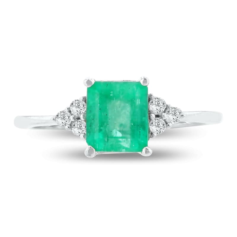 Auriya 14k White Gold 1 3/8ct Emerald and 1/10ct TDW Diamond Ring
