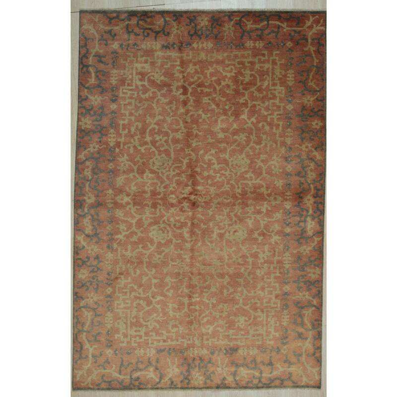 Red Handmade Wool Transitional Rug 8' x 10' - Hand Knotted Natural Dyes Soft Pile Cotton Foundation - N/A