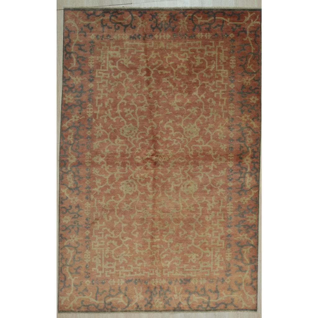 Red Handmade Wool Transitional Rug 8' x 10' - Hand Knotted Natural Dyes Soft Pile Cotton Foundation - N/A