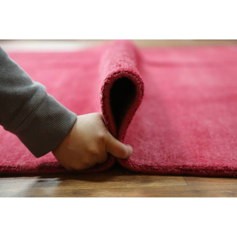 Hand Knotted Oriental 100% Wool Carpet Modern Solid Pink Gabbeh Area Rug - 12' 2'' X 9' 2''