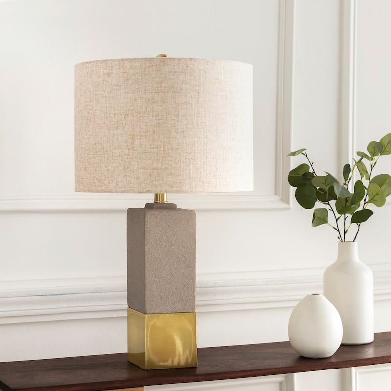 Wilhelminna Concrete and Metal Block Table Lamp - 25"H x 13"W x 13"D - 25"H x 13"W x 13"D - Gold