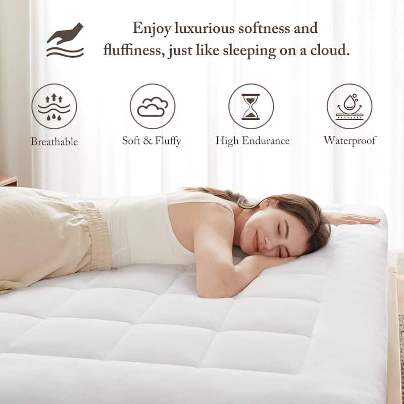 Madison Park Heavenly Soft Overfilled Plush Down Alt. Waterproof Mattress Pad - White