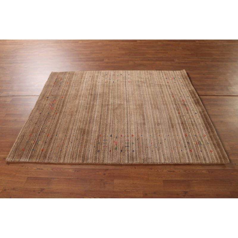 Striped Gabbeh Indian Area Rug Handmade Wool Carpet - 4'4"x 5'9"