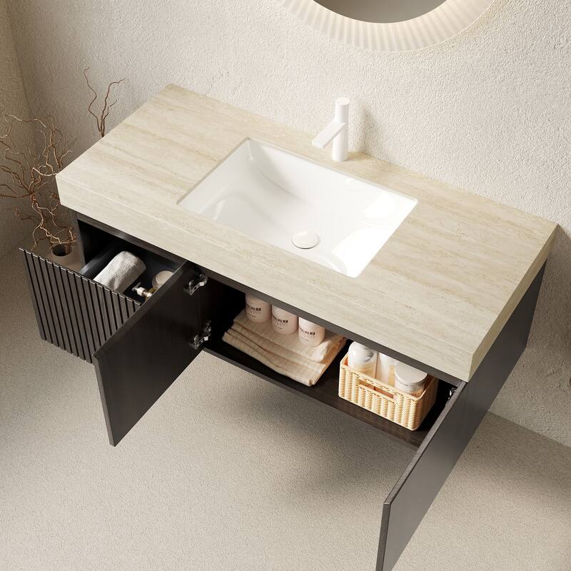 Floating Bathroom Vanity with Sintered Stone Top and Undermount Ceramic Basin