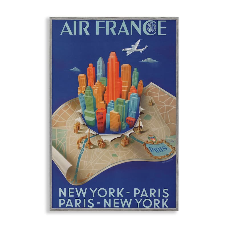 Stupell Air France Vintage Travel Framed Giclee Art Design By Marcus Jules - 12 x 18 - Grey