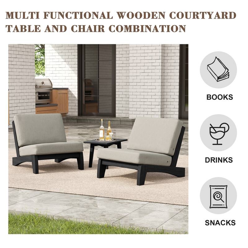 3-piece Outdoor Patio Teak Wood Club Chairs with Side Table
