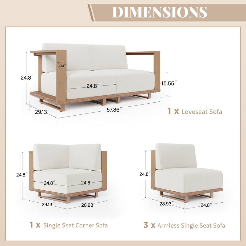 MAINSON ARTS Outdoor Patio Furniture Set, Rattan Wicker Modular Sectional Conversation Set with 10" Extra Thick Cushions