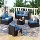 preview thumbnail 153 of 179, AOXUN Fire Pit Conversation Set Rattan Sofa Set Outdoor Furniture With Cushions Black-Blue - 7-Piece