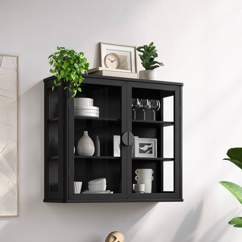 Modern Wall-Mounted Storage Cabinet with Tempered Glass Doors