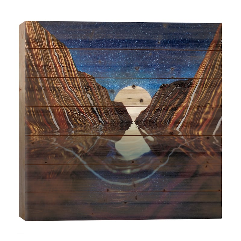 Moon Reflection Print On Wood by SpaceFrog Designs - Multi-Color - 26x26x1.5