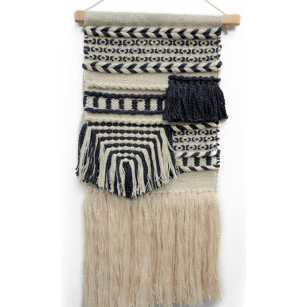 Home&Manor Wool and Cotton Macrame Wall Hanging with Rod Included - Exact Size